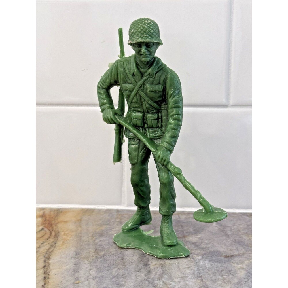 Vintage Marx Green Army Man Demining Soldier Figurine 1960s Plastic Toy
